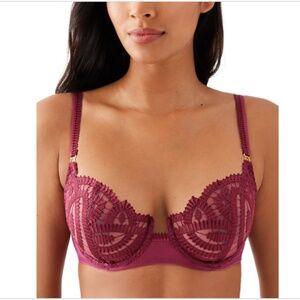 Wacoal After Dark Embroidered Balconette Bra Women's 34DD Red Plum Hook & Eye